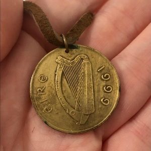 Irish coin pendant, horse, harp 1999 necklace